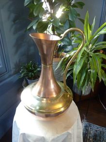Vintage Copper and Brass Ewer Pitcher. Very large 47cm