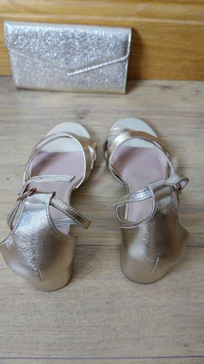 Women's Gold Color handbag & Gold Color Sandals Size -UK 5