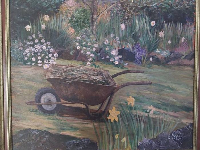 Oil on canvas garden scene