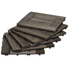 27 Pcs Wooden Interlocking Decking Tiles, 30 x 30 cm Outdoor Flooring Tiles, 2.5 per Pack, for Patio, Balcony, Terrace, Hot Tub, Charcoal Grey