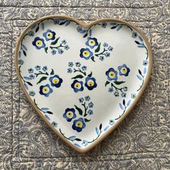 Nicholas Mosse Plate - Heart Shape with Blue Flowers
