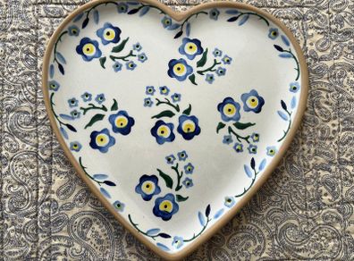 Nicholas Mosse Plate - Heart Shape with Blue Flowers