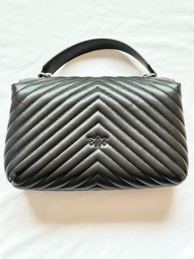 Pinko Love Bag Black Chevron Leather Shoulder Bag Original + Dust Bag