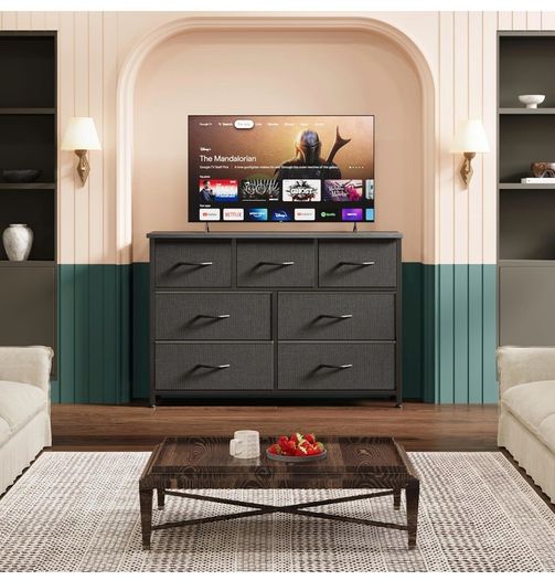 Chest of Drawers for Bedroom with 7 Drawers, Fabric Storage Drawer, Tall Black Hallway Storage Unit