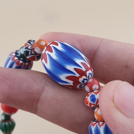 Vintage Venetian Style Chevorn & Mix Glass Trade Glass Beads Bracelet