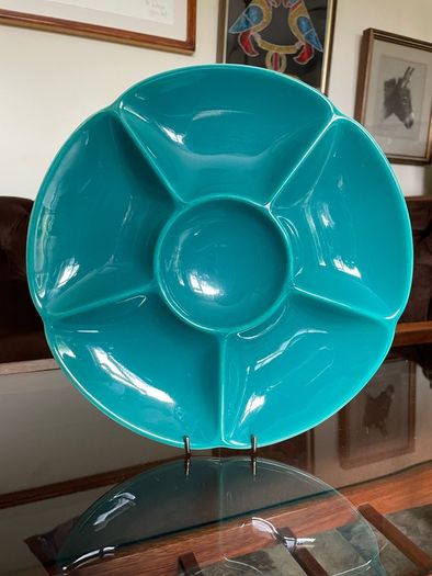 Confetti Serving Dish Teal Green by  Aluminia Royal Copenhagen Denmark 1950s