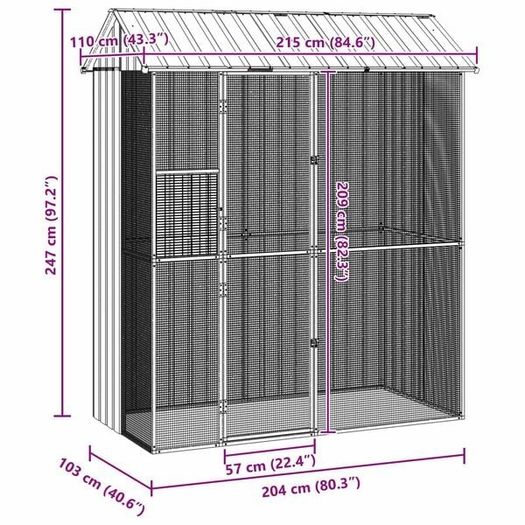 Bird Cage Anthracite 215 x 110 x 247 cm Galvanised Steel