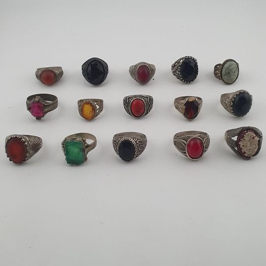 15 Boho Antique Rings Mixed Brass, Glass & Stone Designs