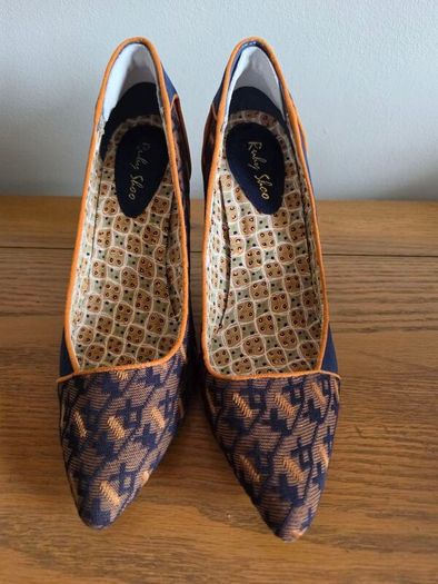 Ruby Shoo Navy Geo-Pattern Pointed Heels - UK 7  EU 40