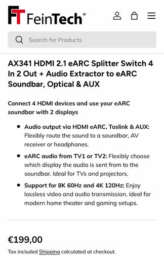 HDMI 2.1 eARC - Remote controlled splitter switch
