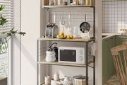 80cm Bread Rack &amp; Microwave Rack with 4 Shelves, Multi-functional Coffee Bar Shelf, 8 Side Hooks, Open Shelf Suitable for Kitchens, Dining Rooms, Living Rooms (oak)