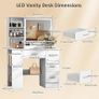 White Dressing Table with LED Mirror 3-Color Lights & Side Cabinet, 2-in-1 Makeup Vanity Desk and Nightstand with 4 Drawers & 6 Storage Shelves, Girls Vanity Table Bedroom Dresser, Large 90cm Image 8