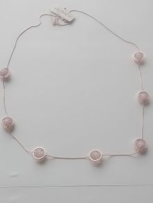 Silver and Pale Pink Stone Station Necklace 18 Inch