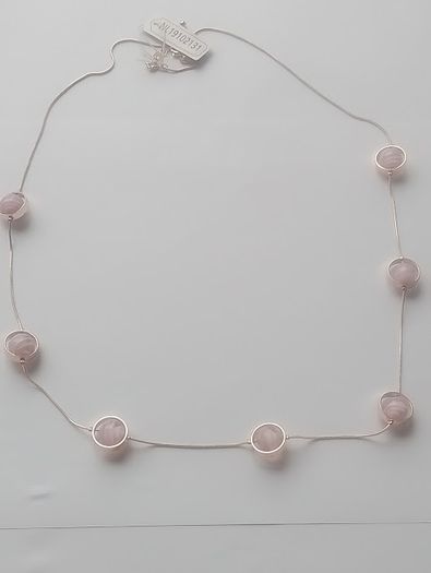 Silver and Pale Pink Stone Station Necklace 18 Inch
