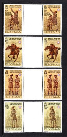 1976 Isle of Man Bicentenary of the American Revolution and Colonel William Christian Commemorative Stamp Gutter Pairs Mint Never Hinged (MNH)