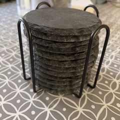 Slate Drink Coasters with Holder, Set of 12