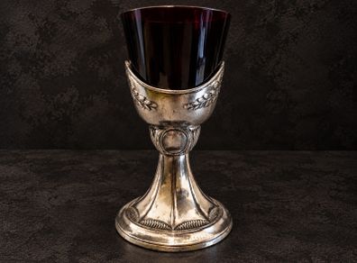 Vintage Ruby Red Glass Goblet / Decorative Holder