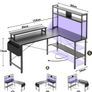L Shaped Gaming Desk with Power Outlets & LED Lights, Small L- Shaped Computer Corner Desk with Monitor Stand & Storage Shelf, Gaming Table with Storage Bag, Black Image 7