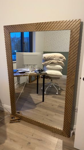 Geometric Carved Wooden Lean-To Mirror  Large (160 x 110cm)
