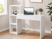 White Computer Desk Office Desk with Integrated Storage Shelves 110cm