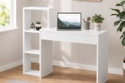 White Computer Desk Office Desk with Integrated Storage Shelves 110cm