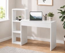 White Computer Desk Office Desk with Integrated Storage Shelves 110cm