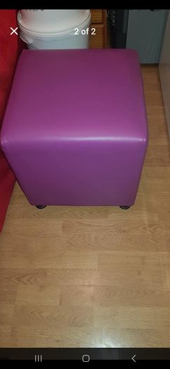 2 leather chairs & pouffe/footstool