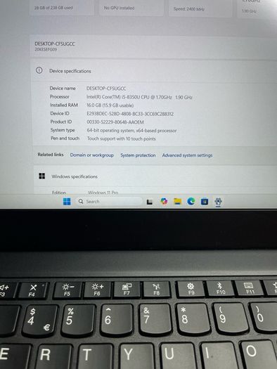 Lenovo X280 i5 pro 8gen 16/256 win 11 Touchscreen