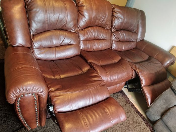 3 Seater Brown Leather Reclining Sofa