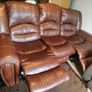 3 Seater Brown Leather Reclining Sofa Image 2