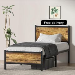 Bed Frame with Wooden Headboard and Footboard