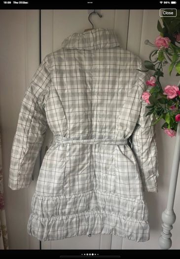 Edina ronay check down filled white & black tie belt coat size 12