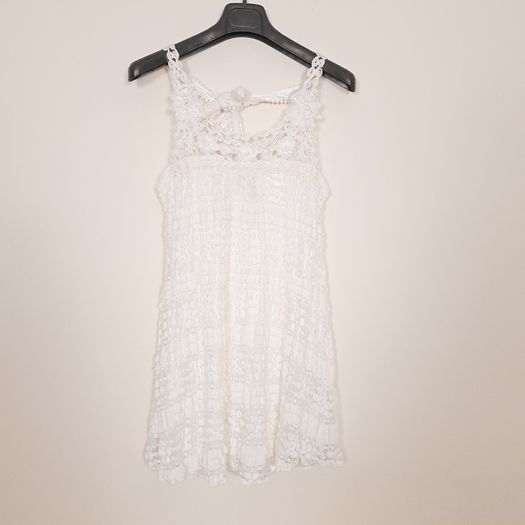 Yumi White Cream Tiered Lace Crochet Ruffle Sundress Mini Dress Size S