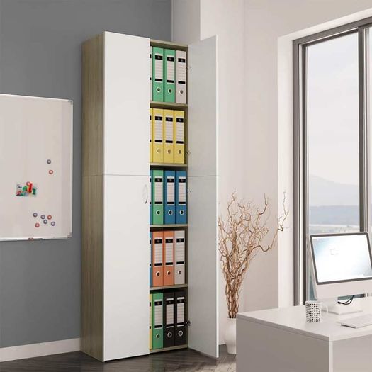 Office Cabinet White and Sonoma Oak 60x32x190 cm Chipboard