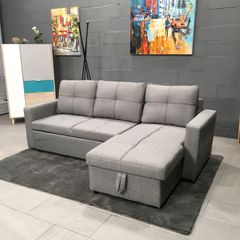 Silver Grey Corner Sofa Bed Storage, 215cm