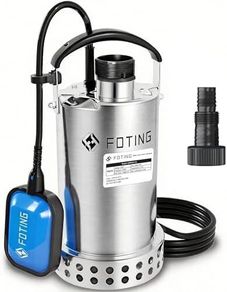 900W Stainless Steel Submersible Water Pump with Float Switch, 13000 L/H Electric Sump Pump for Dirty/Clean Water