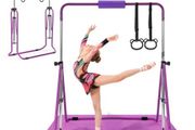 Gymnastic Bars for Kids, 63.5 kg Capacity Folding Training Kip Bar with Mat, Adjustable Height Gymnastic Horizontal Bar for Home, Training Equipment for Indoor Outdoor, Easy to Assemble, Purple