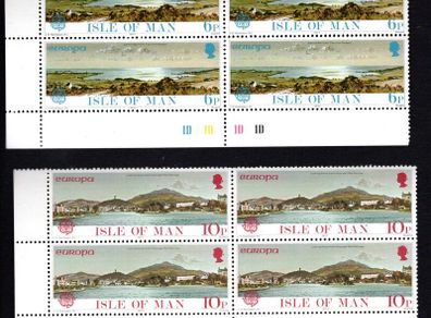 1977 Isle of Man Europa landscapes Commemorative Stamps Plate Blocks Mint Never Hinged (MNH)
