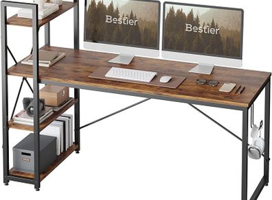 Computer Desk with Storage Shelves Writing Desk with Shelves 160CM Reversible Computer Desk with Bookshelf for Home Office Small Space MULTIPLE COLOURS AVAILABLE (FREE POSTAGE)