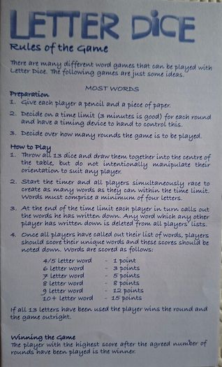 Board Game Letter Dice
