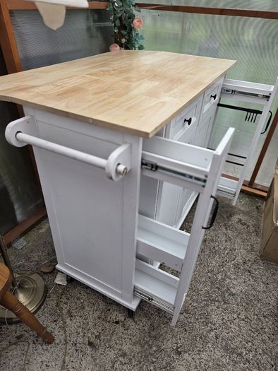 White Kitchen Island Butcher Block Storage Unit