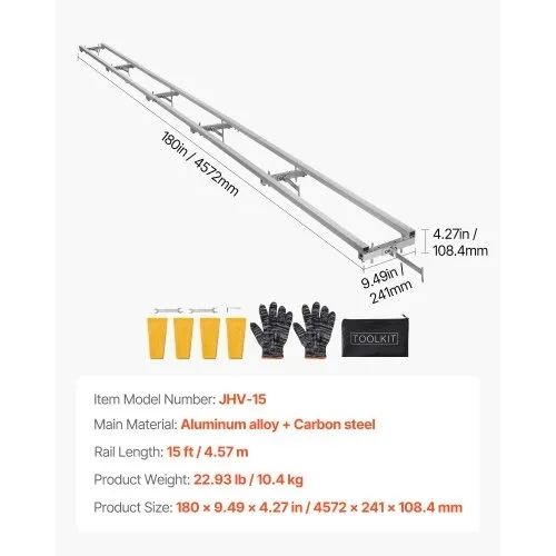 Rail Mill Guide System, 4.57 m 6 Crossbar Chainsaw Mill Kits, Aluminum Saw Milling Rails System Works with Chainsaw, 4 Wedges, Adjustable Rail Milling Guide Kit for Builders Woodworkers