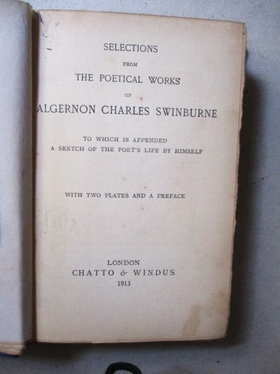 1913, Charles Swinburne, Poetical Selections