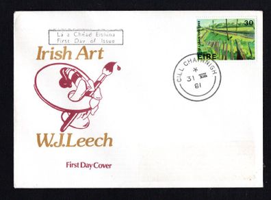 1981 Ireland Irish Art: Railway Embankment by WJ Leech Commemorative Stamps Illustrated First Day Cover (FDC) by Cill Chainnigh (Kilkenny) steele cancel