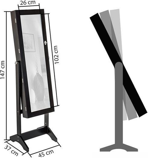Luxury Mirror Jewellery Cabinet Black - Free Delivery Nationwide