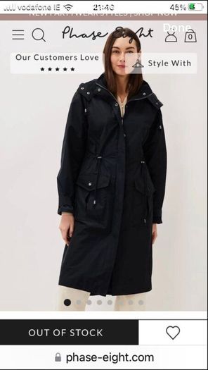 Ridiculously priced Phase-eight navy parka coat, size 26. Great investment