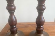 vintage wood turned and brass candlestick holders