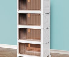 4-Tier Plastic Stackable Storage Boxes with 1 Lid 23L/Tier, Folding Storage Bins with Wheels, Storage Organizer for Bedroom Living Room Study Office