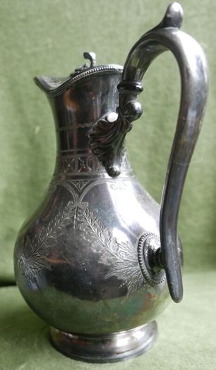 Antique Lidded Jug, Antique Silver Plate, Engraved Foliate and Scroll Designs Jug.