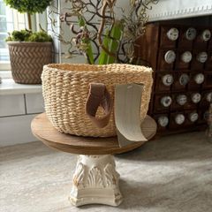 New leather Zara home rigid 21cm x 12cm basket with leather handle